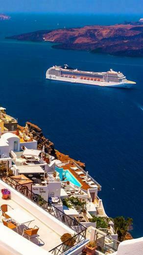 Santorini Greece Houses Sea Ship Sunshine iPhone
