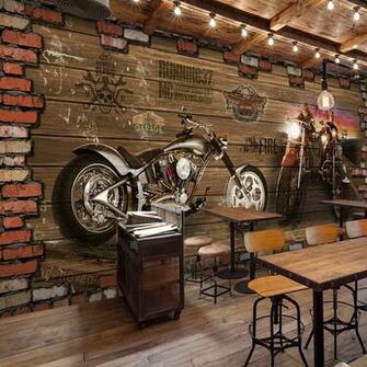 Wholesale Internet Cafes 3d Vintage Motorcycle Car Wood Brick Wall