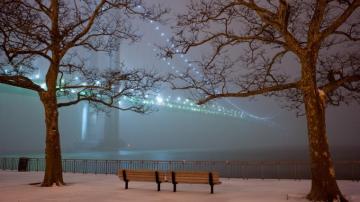 San Francisco Bridge Snow Bench Winter Wallpaper HD