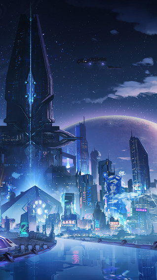 Sci Fi City Night Art 4k Phone iPhone Wallpaper 5970b