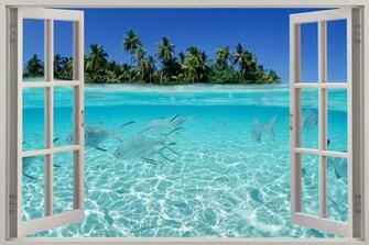 Window Exotic Beach Wall Stickers Film Mural Art Decal Wallpaper