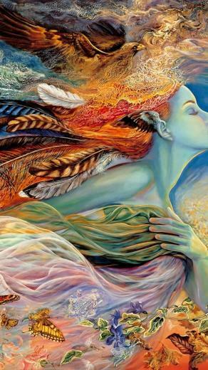 Fantasy Woman Feathers Animals Galaxy S4 Wallpaper
