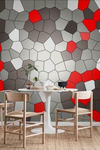 Red Grey Mosaic Pattern Wall Mural With Image Patterns
