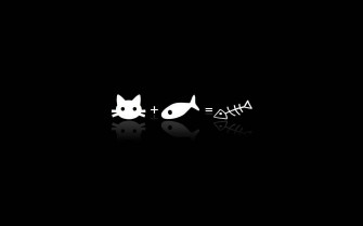 Cat And Fish Aesthetic Black White Laptop Background