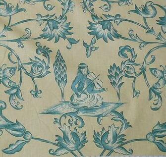 Lee Jofa Dambura Print Monkey Toile Shalima Turquoise On Cream