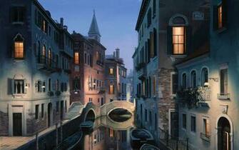 Painting Lushpin City Venice Italy Canal Gondola Wallpaper Background