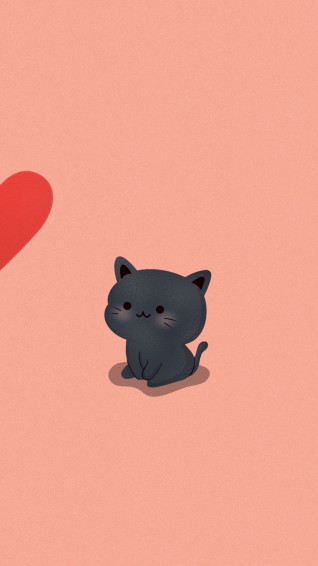 Wallpaper Cat Heart Pink