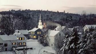 Snowy Christmas In A Small Town Wallpaper