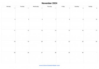 November Monday Start Calendar Wallpaper