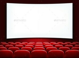Rows Of Red Cinema Or Theater Seats In Front White Blank Screen