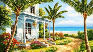 Seaside Cottage Computer Wallpaper Desktop