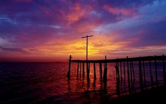 Dock Ocean Sea Sky Clouds Wallpaper