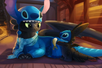 Stitch And Toothless By Tsaoshin