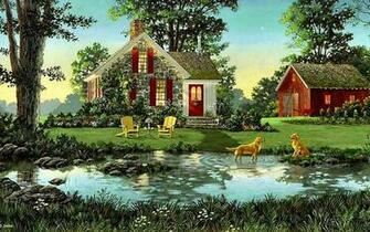 House Shed Dogs Pond Nature Desktop Pc And Mac