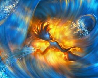 Fantasy Girl Wallpaper Digital Art Fire Sexy Water Magic 3d