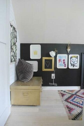 Family Room With Wallpaper And Chalkboard Wall Eclectic Cottage