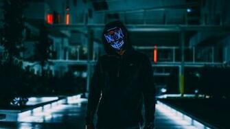 Wallpaper Mask Anonymous Hood Darkness Neon