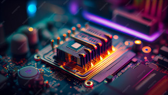 Closeup Computer Chip Part Electronic Printed Circuit Board Bright Colorful Wallpaper Illustration