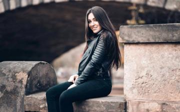 Wallpaper Black Hair Girl Leather Jacket Long Model