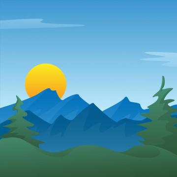 Peaceful Blue Mountain Landscape Scene Background With Pine Trees