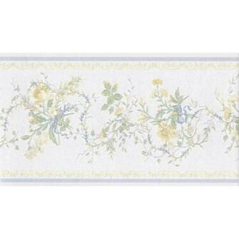 White Blue Yellow Elegant Floral Wallpaper Border