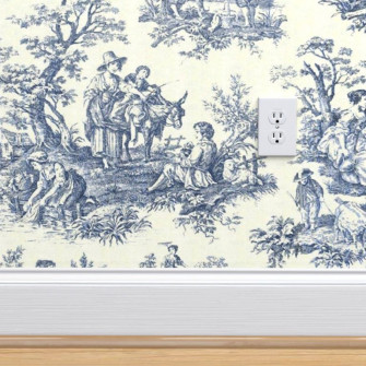 Removable Wallpaper Swatch Victorian Style Toile De Jouy Winter