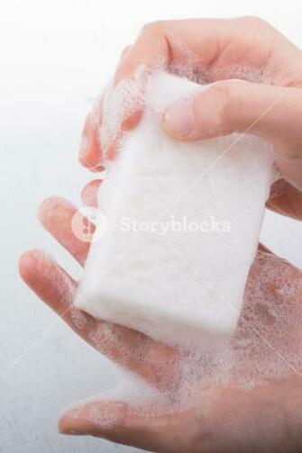 Hand Washing And Soap Foam On A Foamy Background Royalty