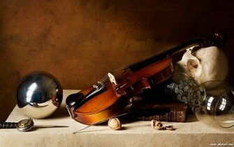 Skull With Violin HD Wallpaper