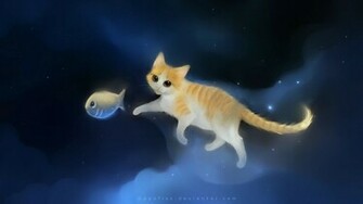 HD Cute Kitty Get Fish Desktop Wallpaper Background