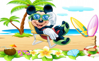Mickey Mouse At The Beach Funny Cartoon Wallpaper
