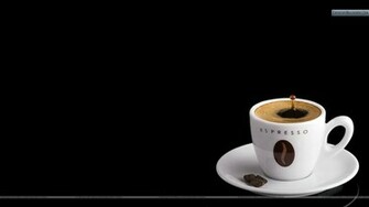 Espresso Coffee In White Cup With Beans Wallpaper