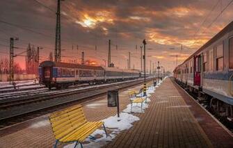 Wallpaper Station The Evening Platform Trains Image For