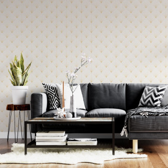 White Art Deco Wallpaper Yellow Lines Peel And Stick The Wallberry