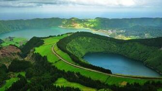 Nature Landscape Lake Portugal Road Green Trees Clouds