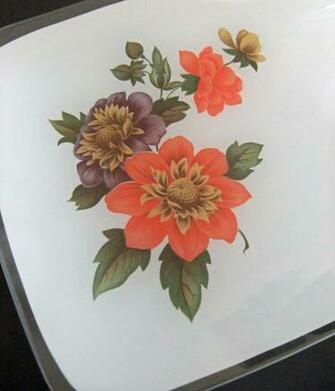 Vintage Chance Glass Fiestaware Sandwich Plate Dahlias On White
