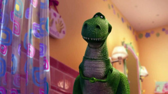 Toy Story Rex Behind Curtain Sg5kuh084rtf7esq Wallpaper