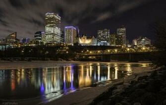 Wallpaper Edmonton City Night Reflection River
