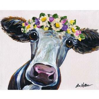 Cow Print Cora With Flower Crown Choice Of Background Colors