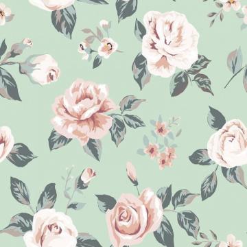 Blossom On Green Removable Wallpaper Vintage Flower Background