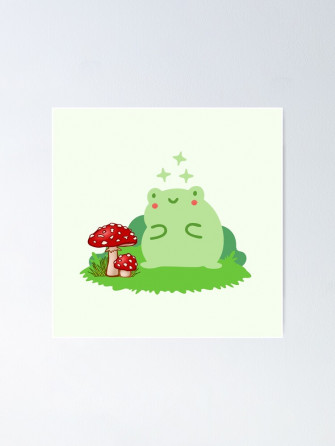 Adorable Cottagecore Frog And Mushroom Poster By