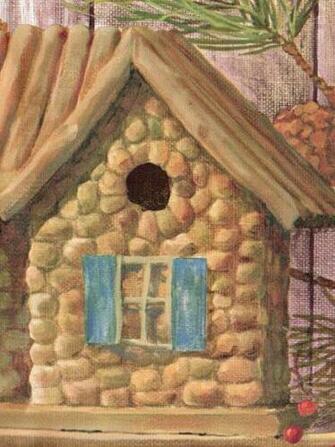 Rustic Log Cabin Birdhouses Pinecones Golden Brown Wallpaper Border