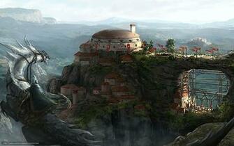 Wallpaper Art City Dragon Rider Desktop In