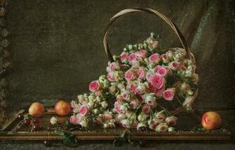 Wallpaper Basket Roses Still Life Buds Cherry