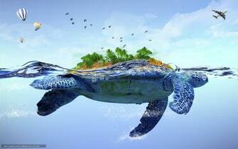 Wallpaper Sea Turtle Back Island Desktop In
