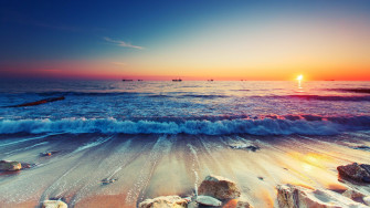 Sunset Beach Waves Wallpaper HD