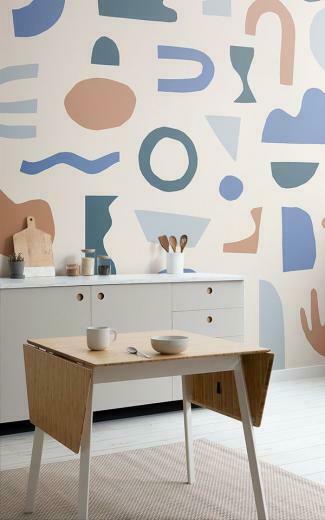 Blue Abstract Shapes Wallpaper Rustic Design Muralswallpaper