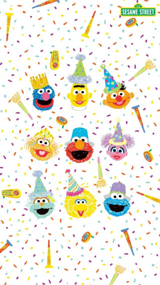 An Image Of Sesame Street Characters On A White Background With Wallpaper