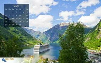 July Desktop Calendar Wallpaper Sailing Norwegian Fjords The