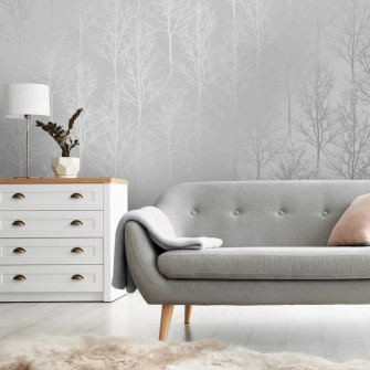 Winter Tree Metallic Wallpaper In Grey Silver I Love