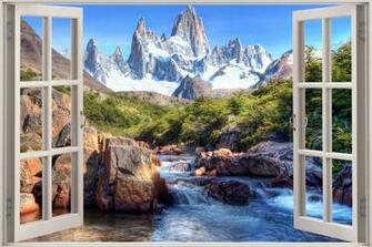 Huge 3d Window Enchanted River Mountain Wall Stickers Film Decal